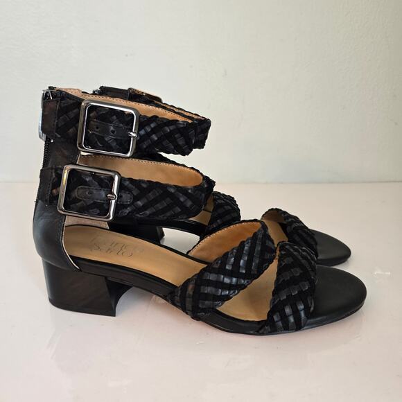 Franco Sarto Toma Sandal Women's 6M Black Suede Smooth Leather Braided Party - Picture 4 of 14